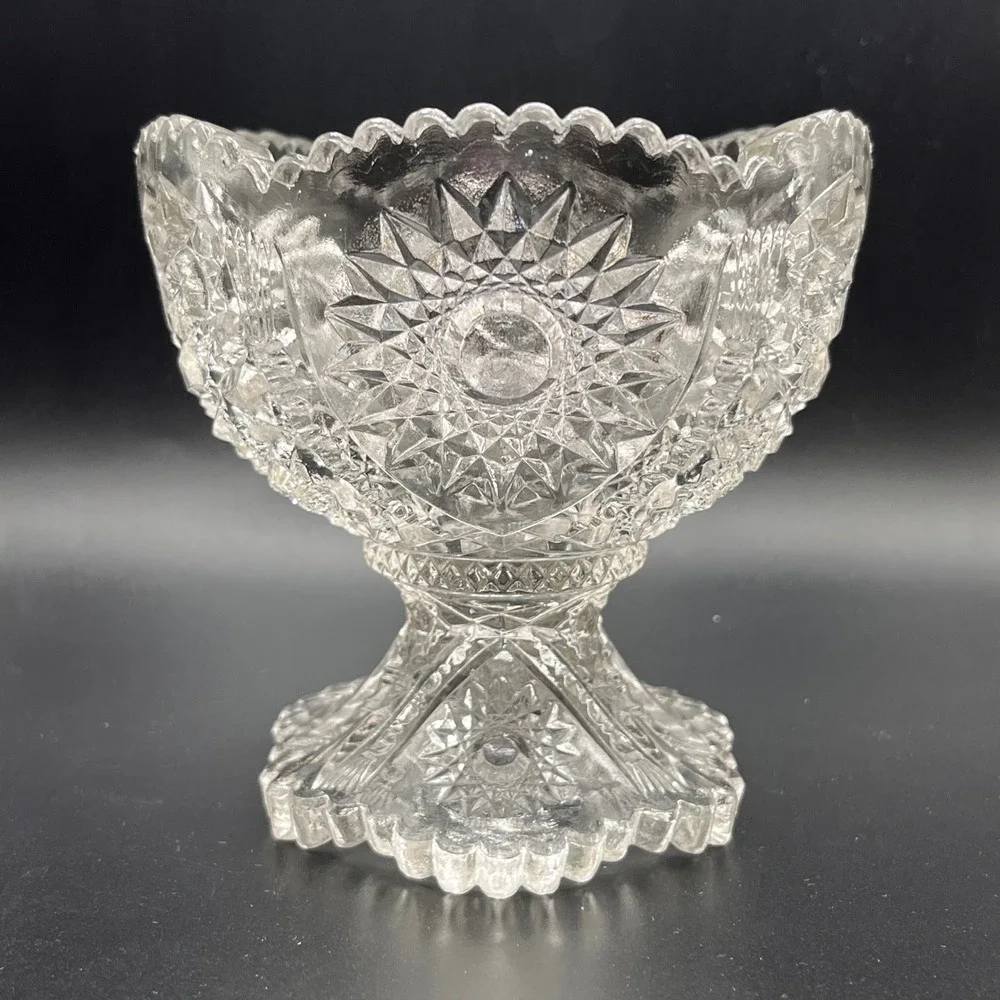 EAPG Clear‎ Pressed Glass Miniature Childs Punch Bowl Starburst Candy Dish 4.5